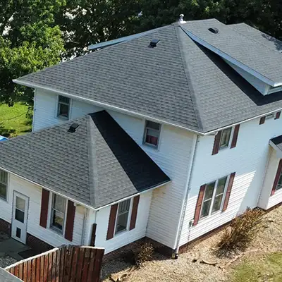 Home with new gray shingles installed